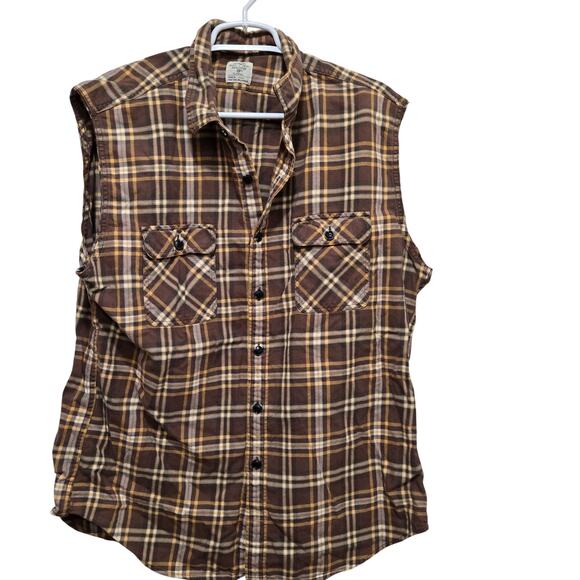 J.Crew XL Brown Plaid Sleeveless Flannel Button Front Shirt - Picture 1 of 6